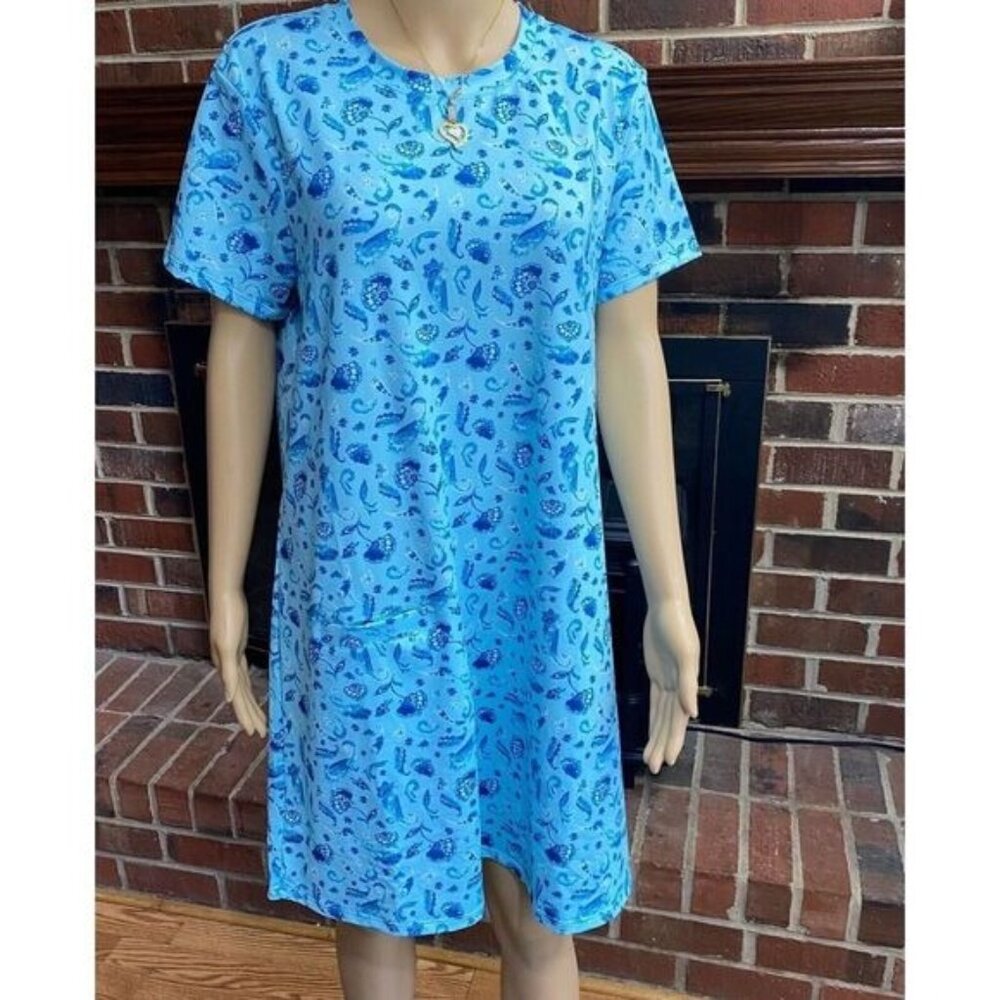 Women's Cabana Life  Shift Dress Size Large Short Sleeve Pocket Blue,UPF 50New